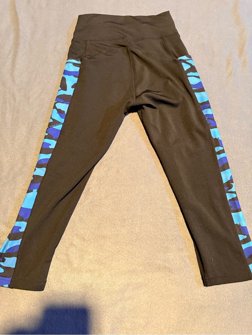 POP Fit capri Black Leggings with Blue Camo Side Stripes